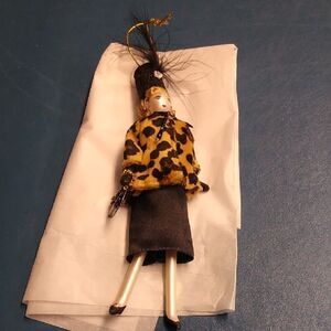 Vintage Ladies With Elegance Blown Glass Faux Leopard Print Jacket Fashion Doll